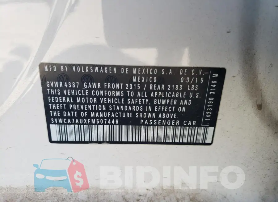 3VWCA7AUXFM507446 Photo# 13