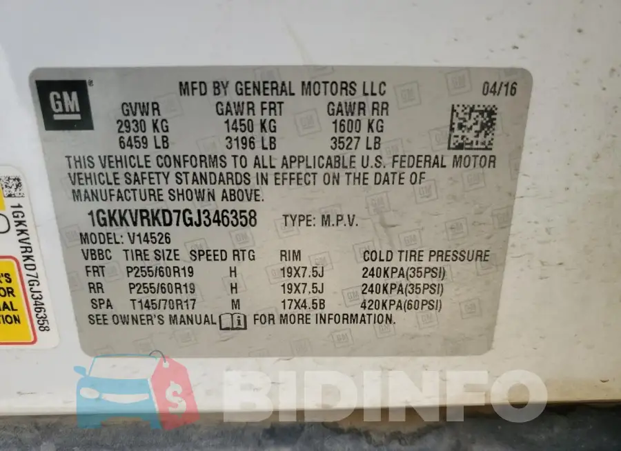 1GKKVRKD7GJ346358 Photo# 13