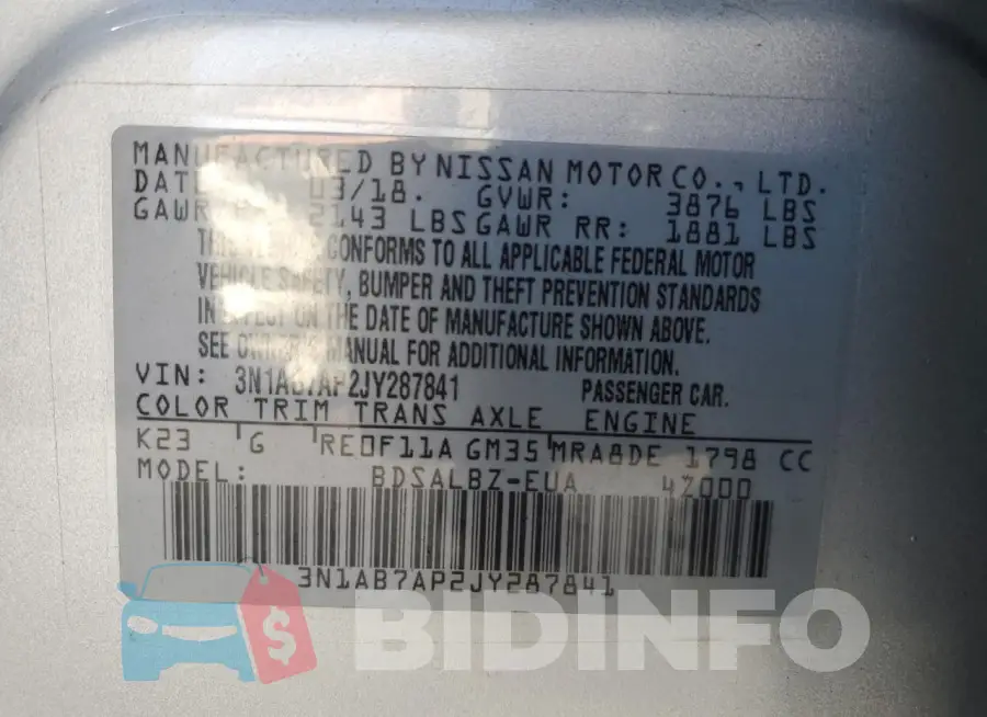 3N1AB7AP2JY287841 Photo# 13