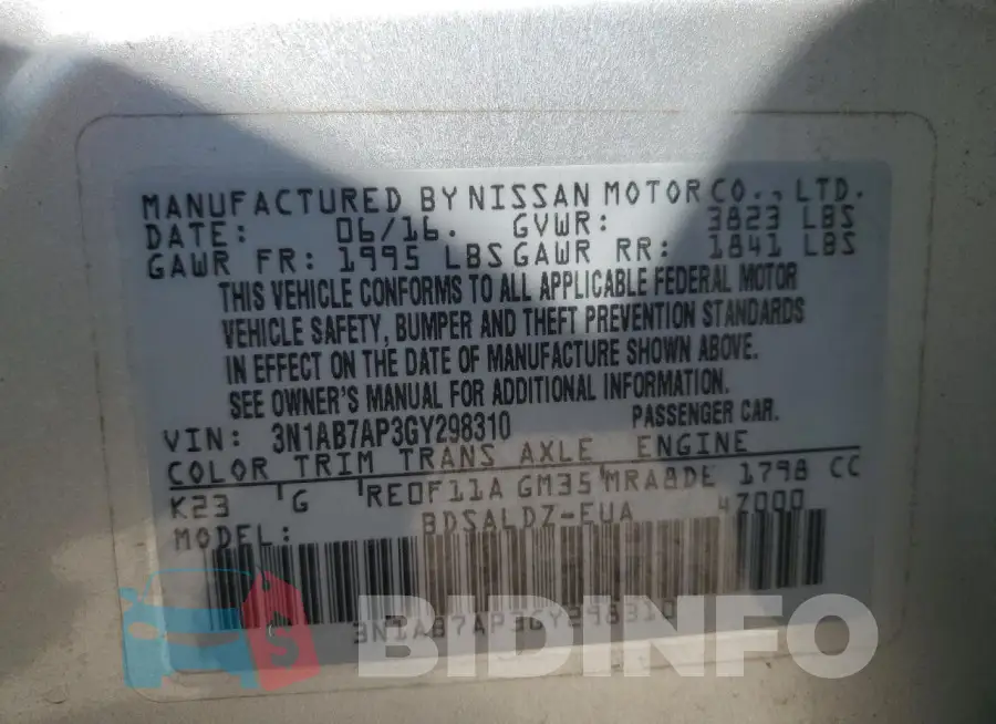 3N1AB7AP3GY298310 Photo# 12