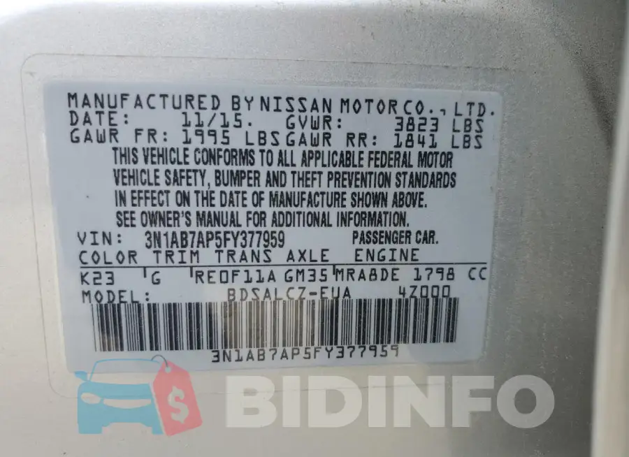 3N1AB7AP5FY377959 Photo# 12