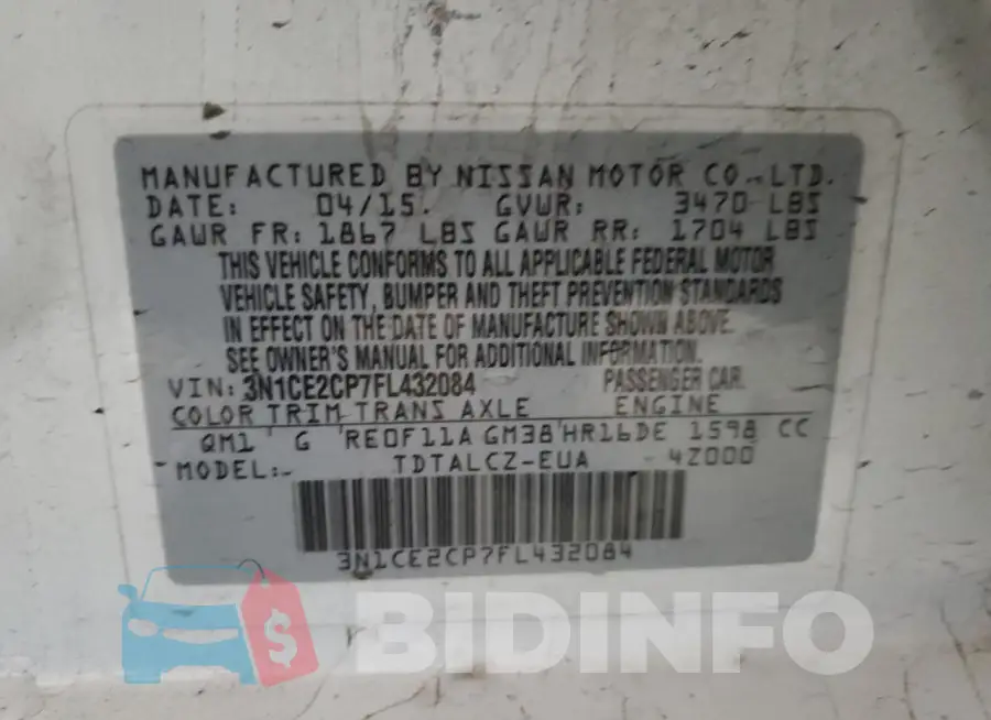 3N1CE2CP7FL432084 Photo# 12