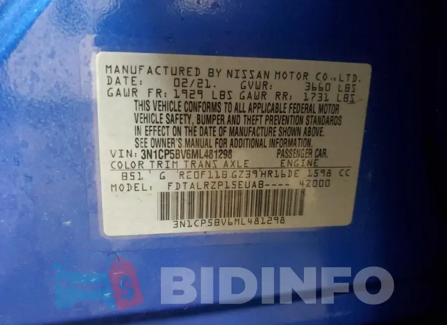 3N1CP5BV6ML481298 Photo# 14