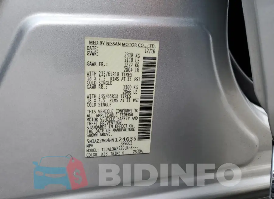 5N1AZ2MG4HN124635 Photo# 13