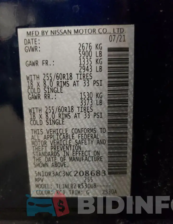 5N1DR3AC3NC208683 Photo# 13