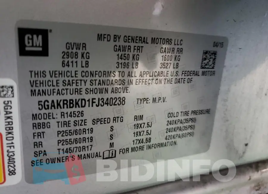 5GAKRBKD1FJ340238 Photo# 14