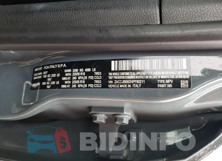 ZACCJBBB2HPF60211 Photo# 13