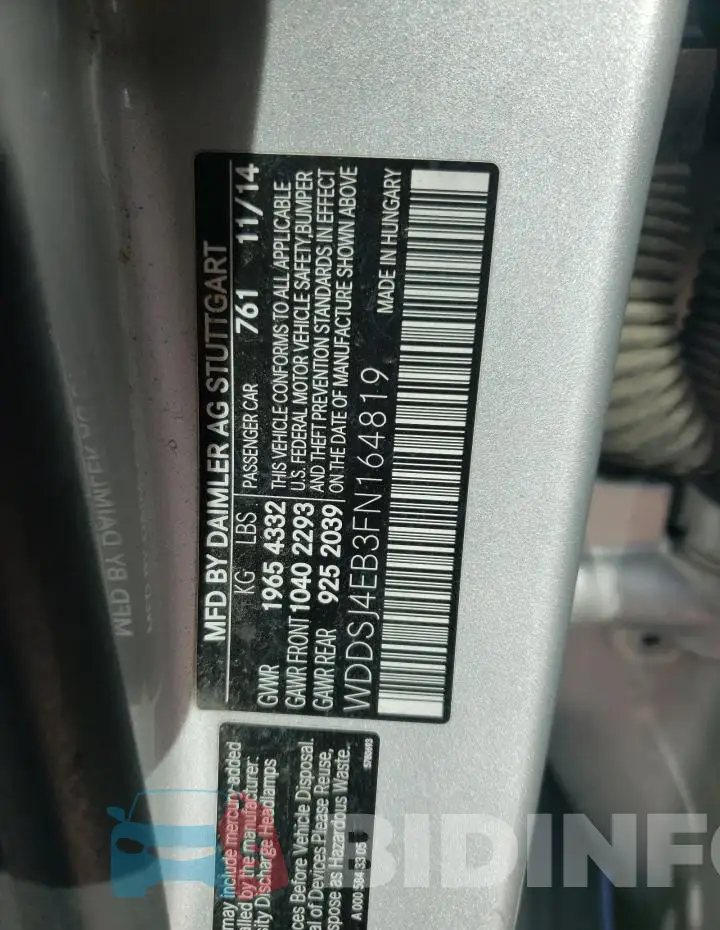 WDDSJ4EB3FN164819 Photo# 12