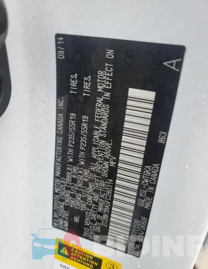 2T2BK1BA5FC280314 Photo# 12