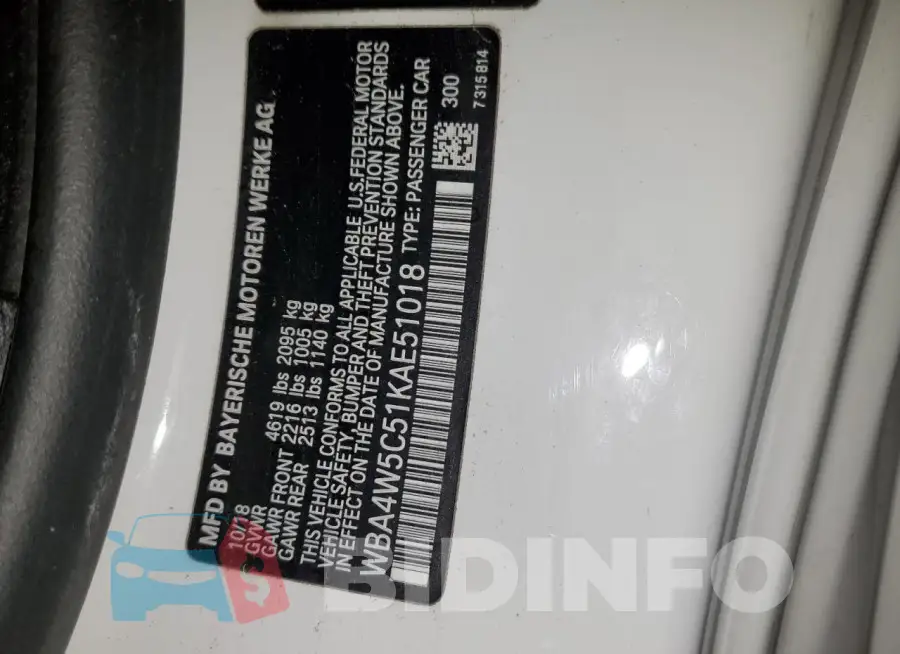 WBA4W5C51KAE51018 Photo# 12