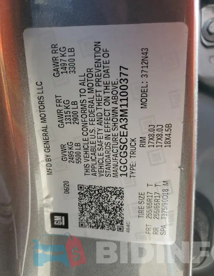 1GCGSCEA3M1100377 Photo# 12