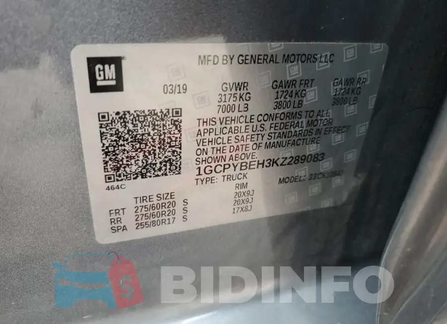 1GCPYBEH3KZ289083 Photo# 12