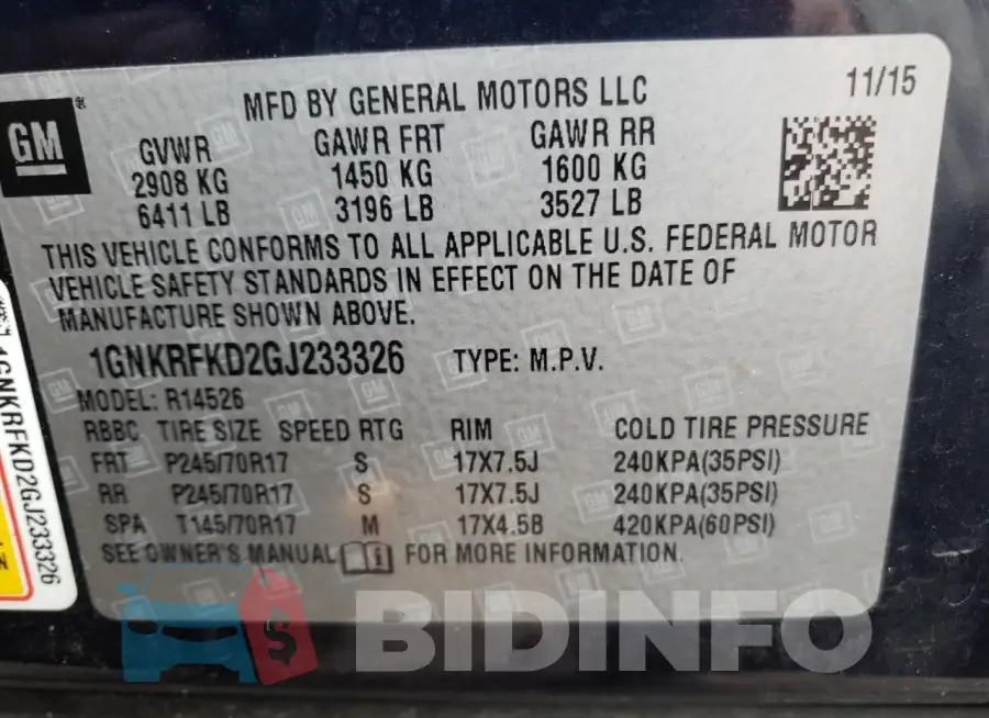 1GNKRFKD2GJ233326 Photo# 13