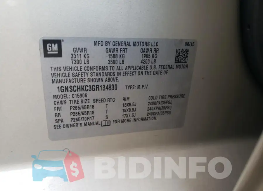 1GNSCHKC3GR134830 Photo# 13