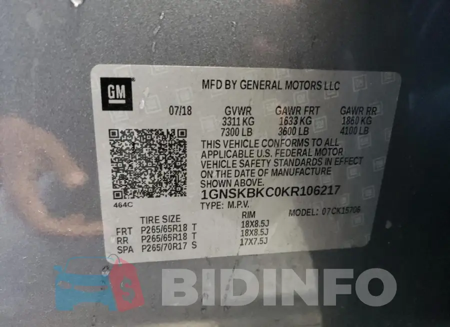 1GNSKBKC0KR106217 Photo# 13