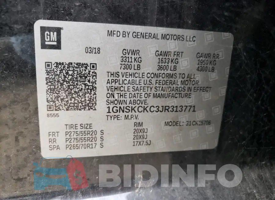 1GNSKCKC3JR313771 Photo# 13