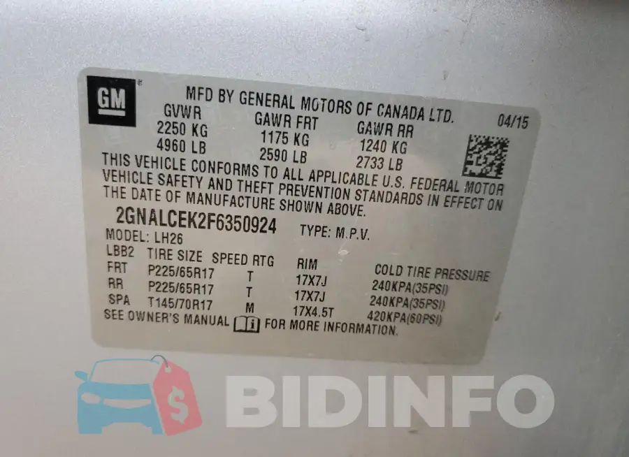 2GNALCEK2F6350924 Photo# 12