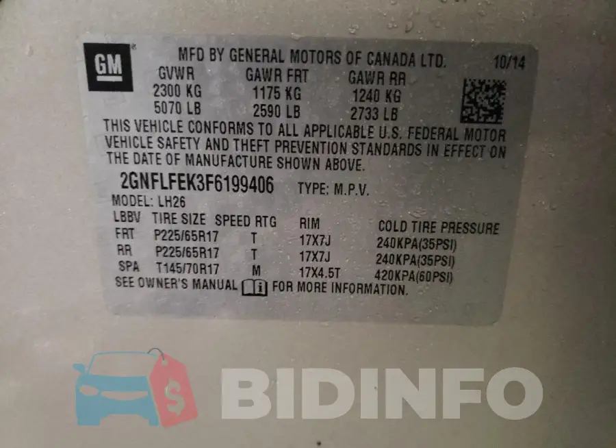 2GNFLFEK3F6199406 Photo# 14