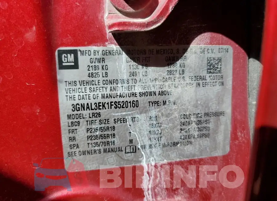 3GNAL3EK1FS520160 Photo# 12