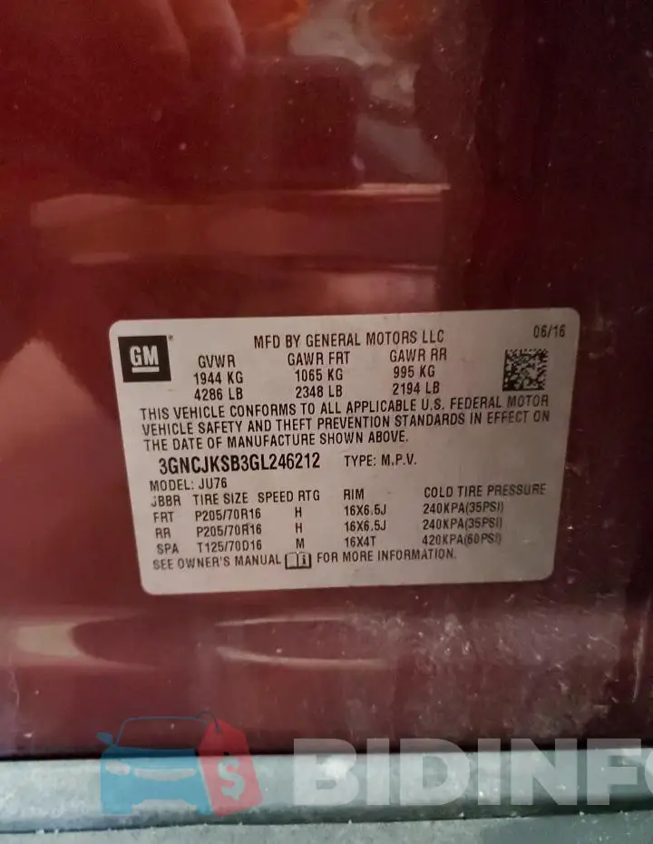 3GNCJKSB3GL246212 Photo# 13