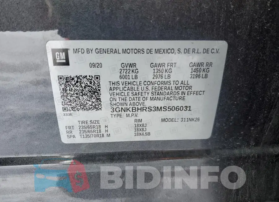3GNKBHRS3MS506031 Photo# 12