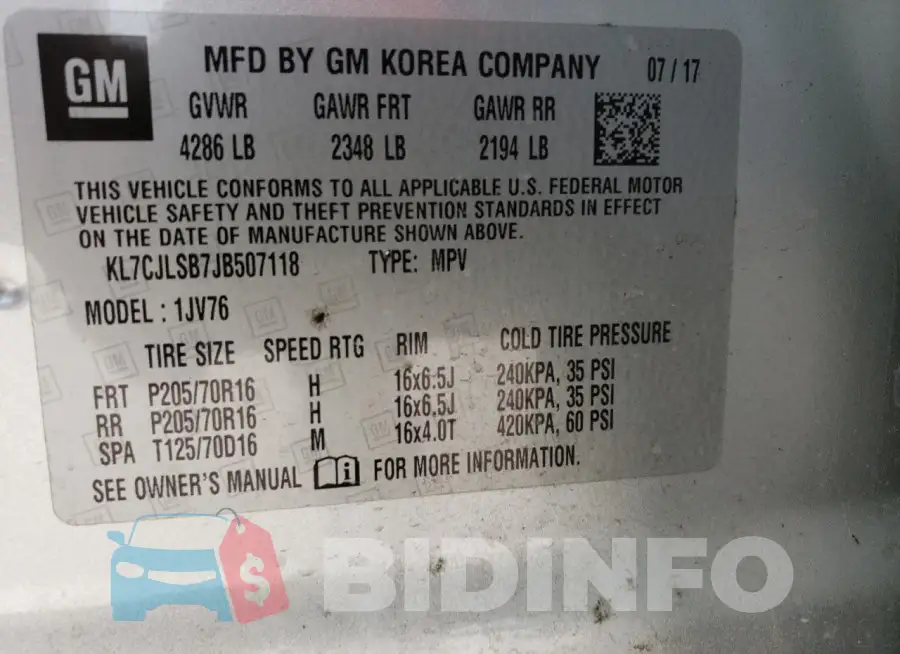 KL7CJLSB7JB507118 Photo# 12