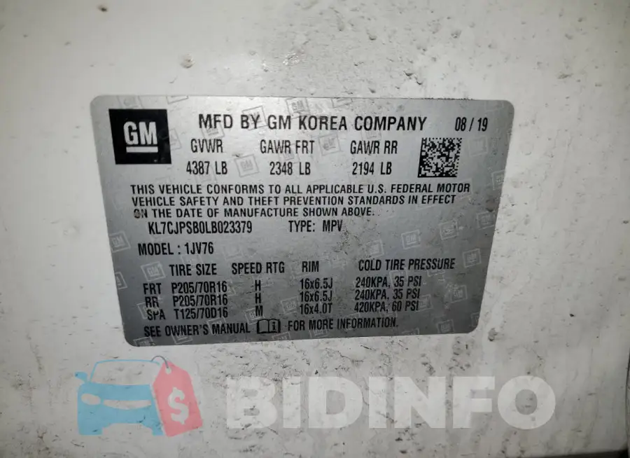 KL7CJPSB0LB023379 Photo# 13