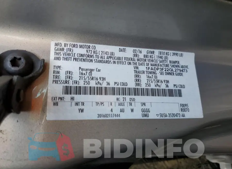 1FADP3F22GL279473 Photo# 12
