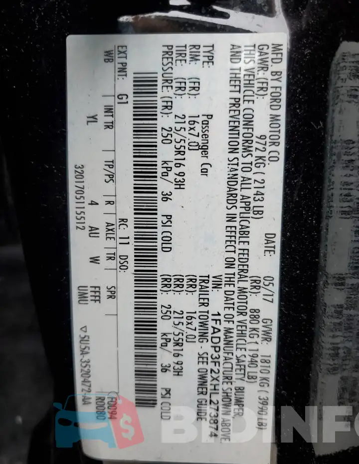 1FADP3F2XHL273874 Photo# 12