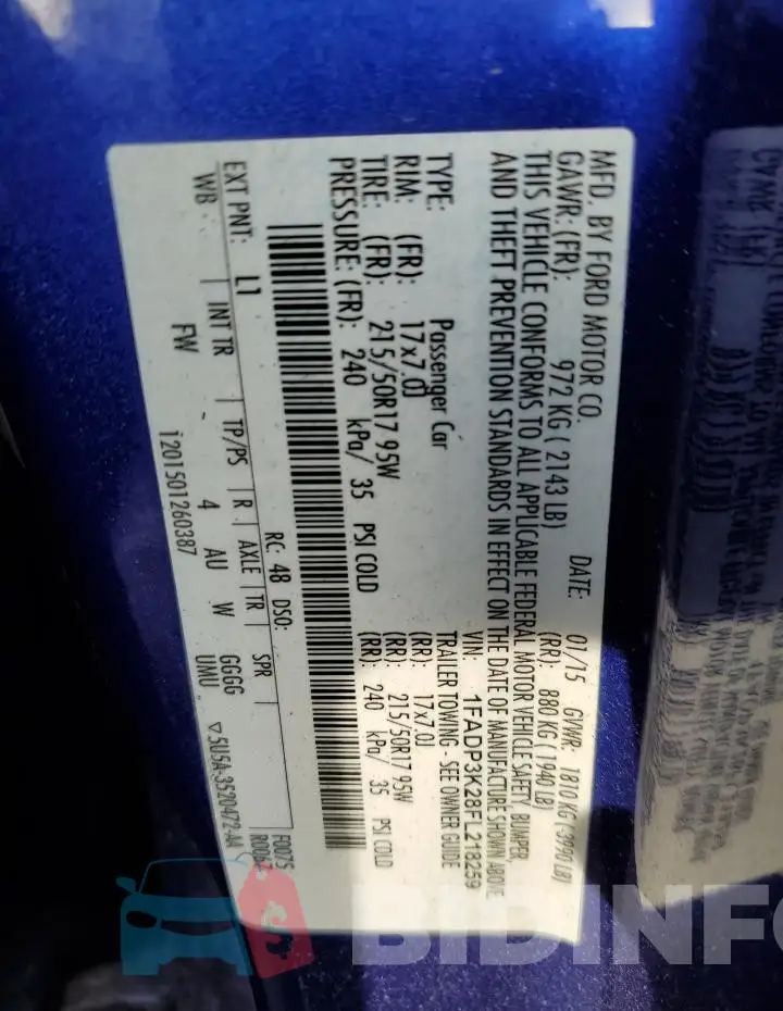 1FADP3K28FL218259 Photo# 12