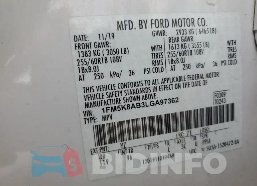 1FM5K8AB3LGA97362 Photo# 12
