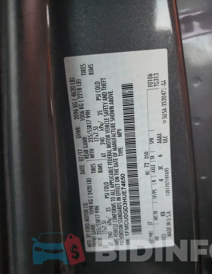 1FMCU0GD3HUE74650 Photo# 13