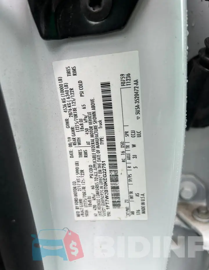 1FT7W2BT0KEG22751 Photo# 10
