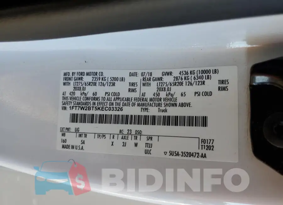 1FT7W2BT5KEC03326 Photo# 12