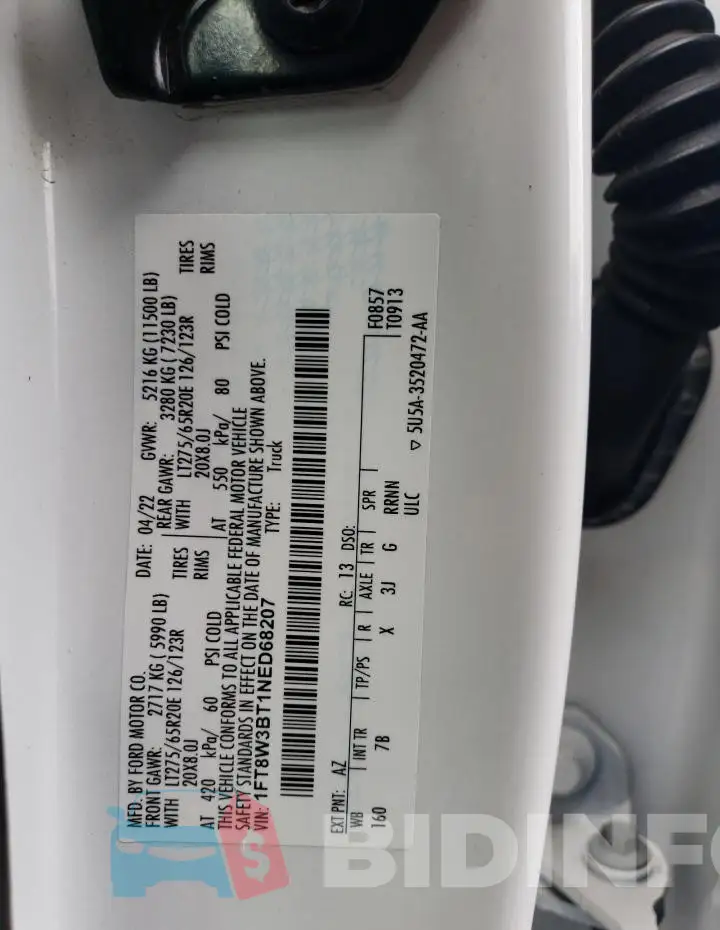 1FT8W3BT1NED68207 Photo# 12