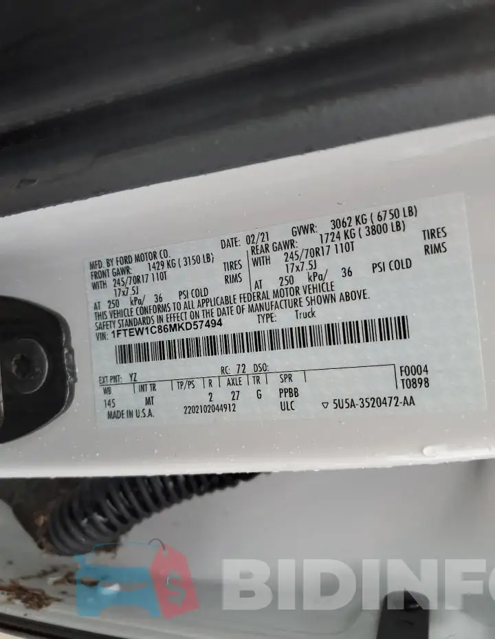 1FTEW1C86MKD57494 Photo# 13