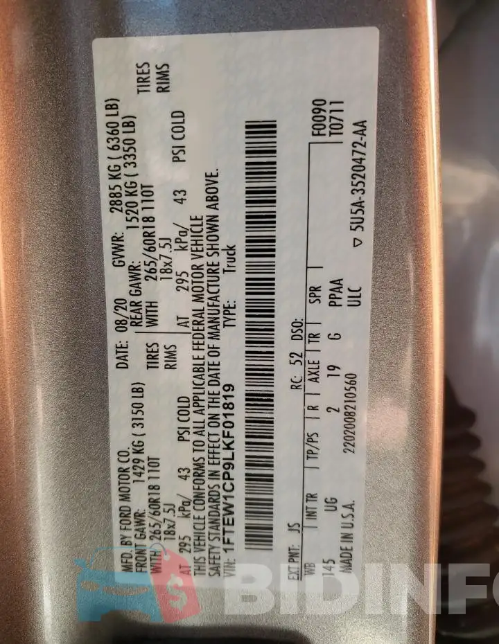 1FTEW1CP9LKF01819 Photo# 12