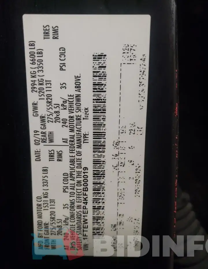 1FTEW1EP4KFB00019 Photo# 13