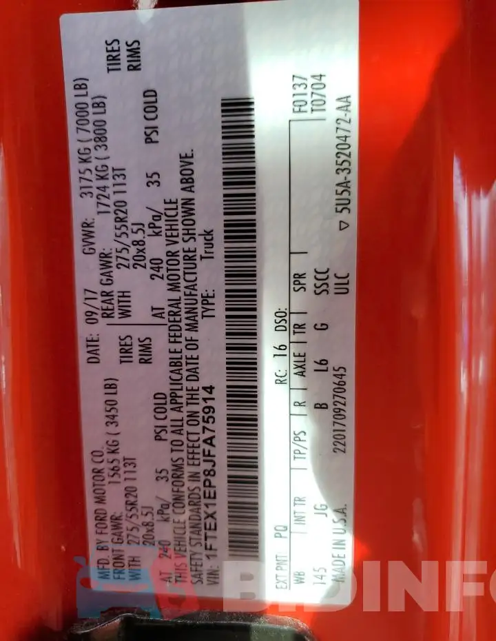 1FTEX1EP8JFA75914 Photo# 12