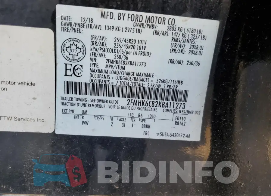 2FMHK6C82KBA11273 Photo# 13
