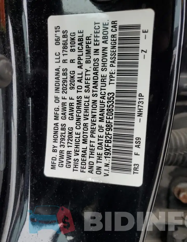 19XFB2F98FE085353 Photo# 13