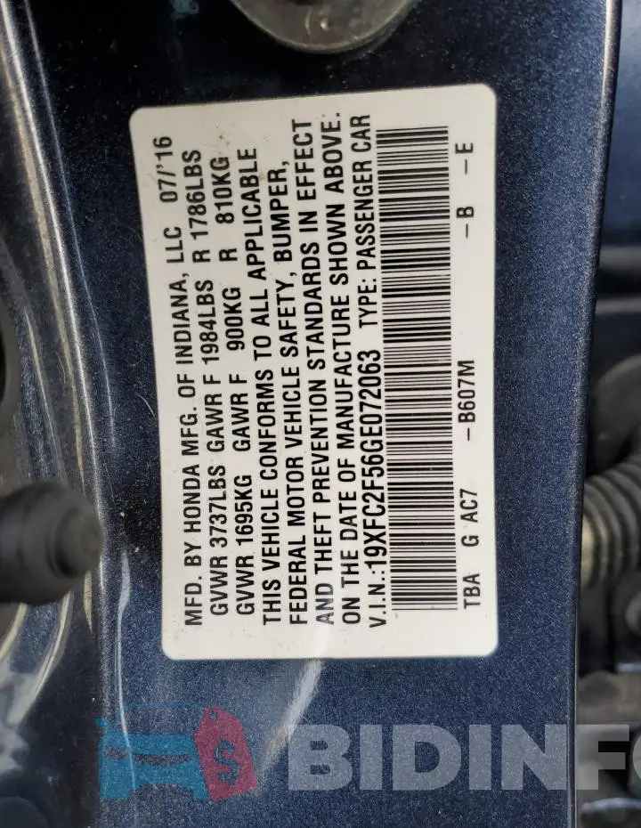 19XFC2F56GE072063 Photo# 12