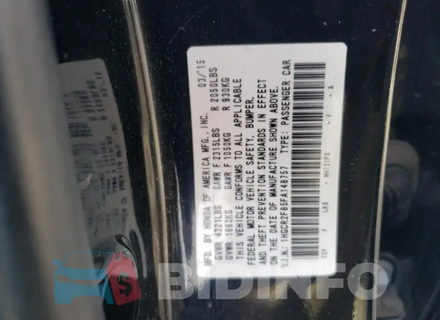 1HGCR2F85FA148757 Photo# 12