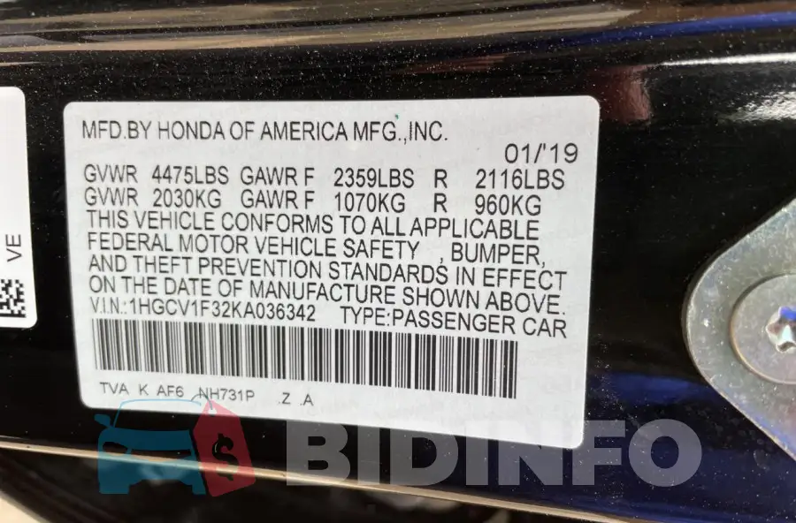 1HGCV1F32KA036342 Photo# 10
