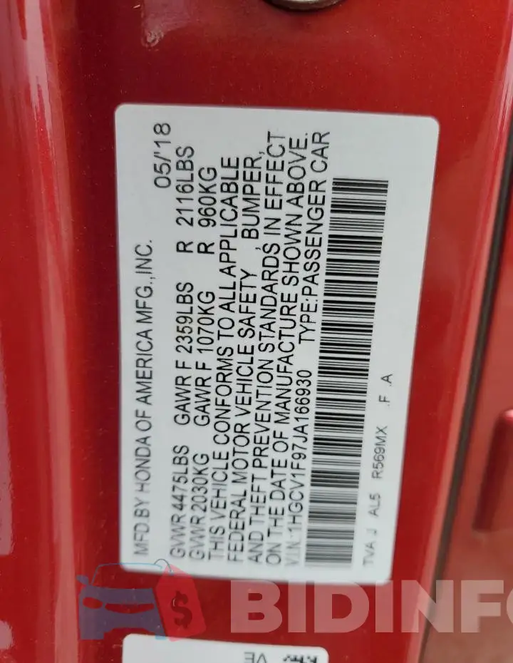 1HGCV1F97JA166930 Photo# 12