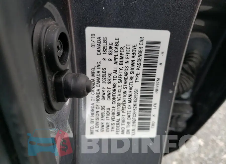 2HGFC2F62KH529961 Photo# 12