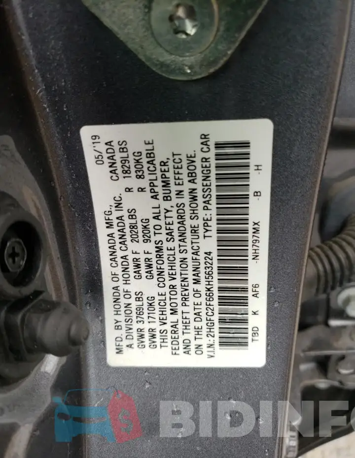 2HGFC2F66KH563224 Photo# 12
