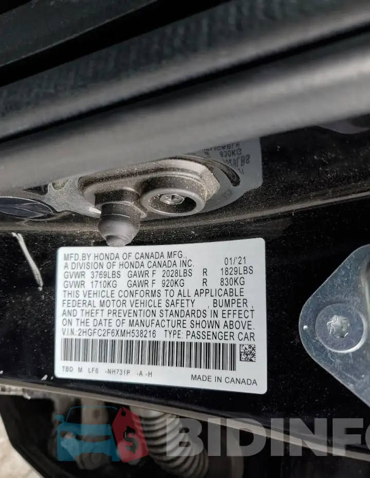 2HGFC2F6XMH538216 Photo# 12