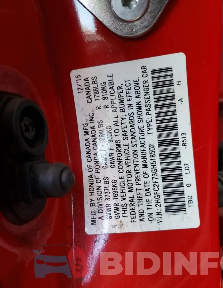 2HGFC2F73GH518502 Photo# 13