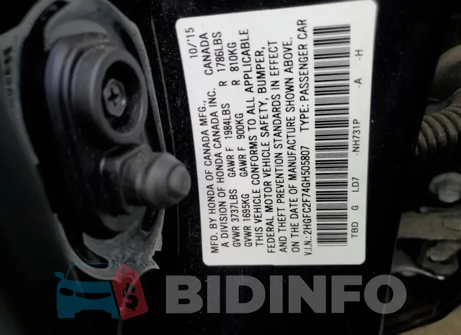 2HGFC2F74GH505807 Photo# 12